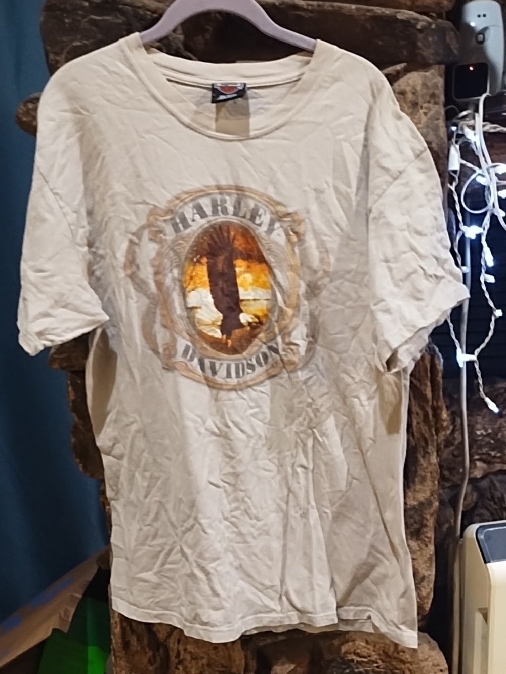 Harley-Davidson Cream Short Sleeve Graphic Tee with Eagle Sunset
